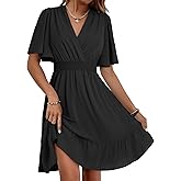 Dokotoo Women's Dress 2025 Summer Deep V Neck Elegant Ruffle Mini Dress Waist Dresses S-2XL