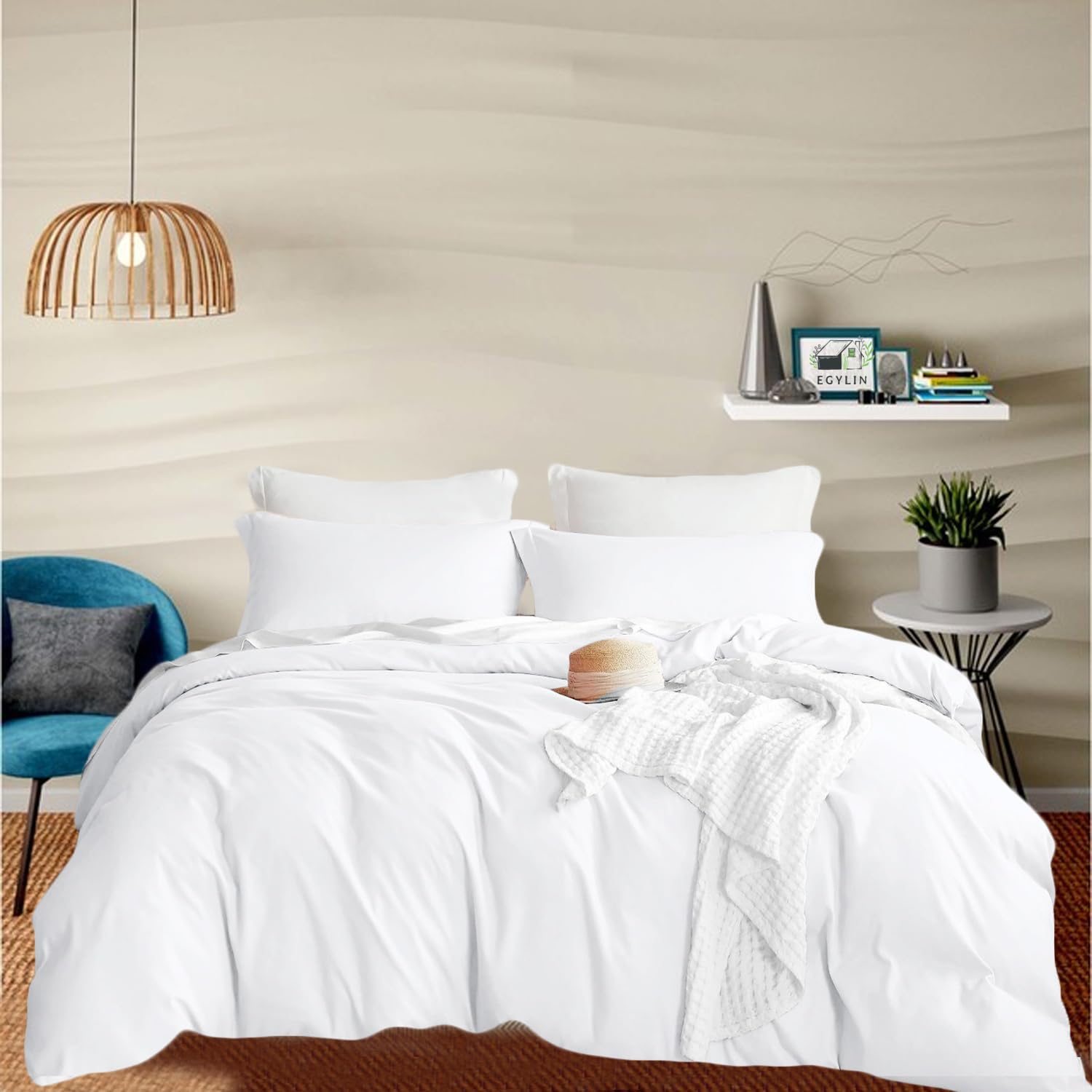 EGYLIN 800 TC Egyptian Cotton White Duvet Cover Set Emperor Size 100% Long Staple Cotton White Quilt Cover With 2pc PillowShams, Luxurious Soft Sateen Bedding Set