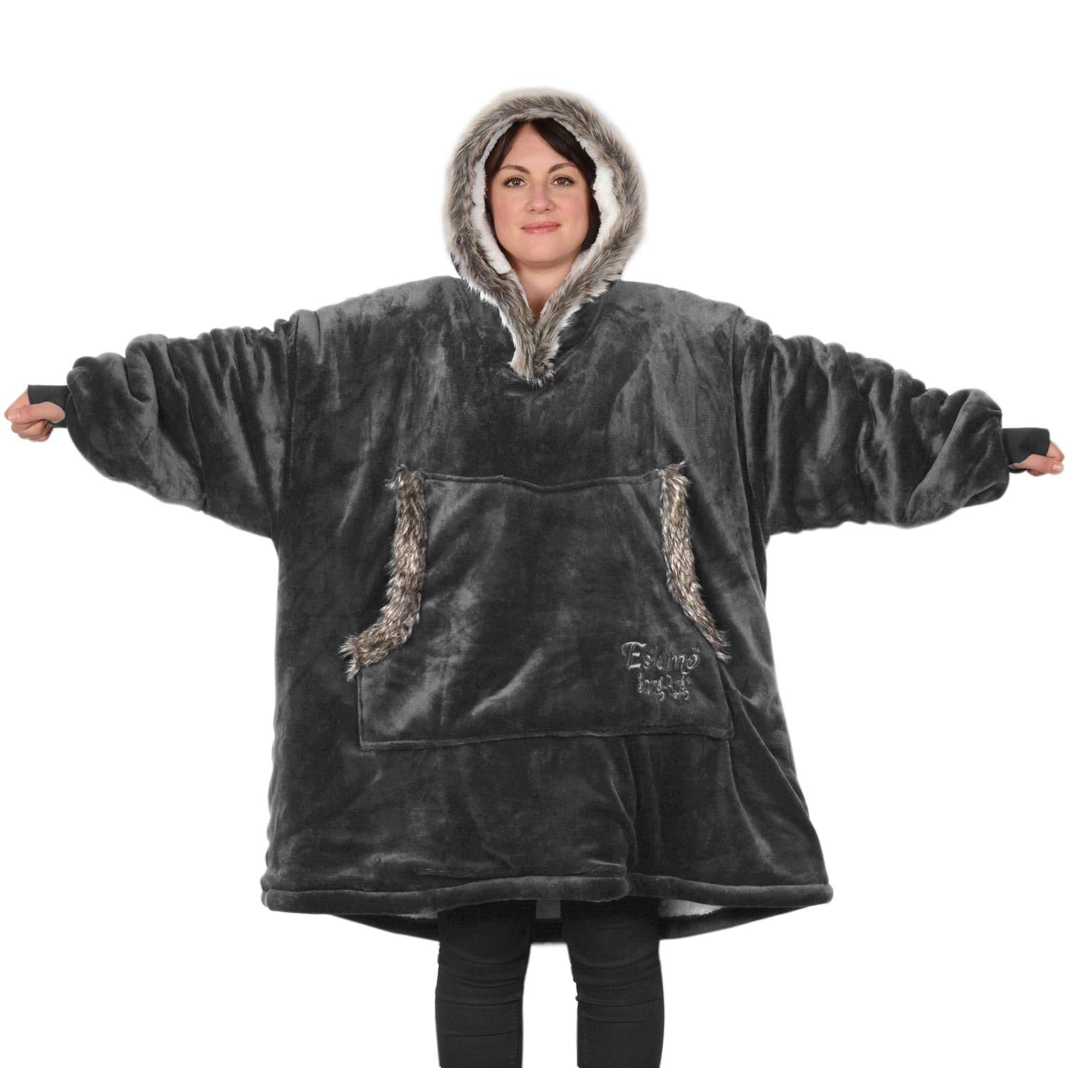 Snug Rug The Eskimo Blanket Hoodie Sweatshirt Hooded Blankets Super Soft Warm Premium Sherpa Fleece – Oversized Adults One Size Fits All Unisex Mens Women Hoody Jumper Sweater