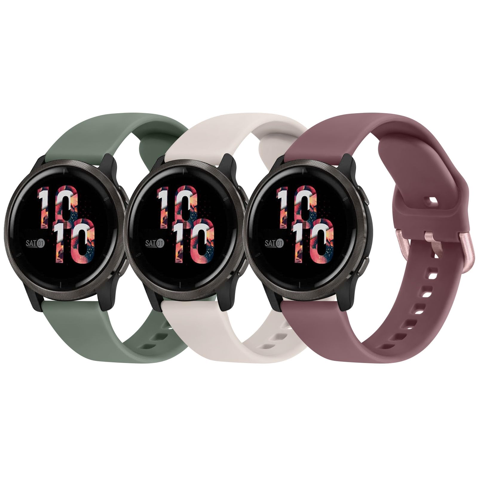 Pack 3 Straps for Garmin Vivoactive 4/Venu 2/Forerunner 255, 22mm Soft Silicone Replacement Sport Watch Band for Garmin Vivoactive 4/Venu 2/Forerunner 255 (Smoke Violet/Starlight/Cactus)