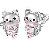 Animal Earrings Screw Back 925 Sterling Silver Cat Panda Dinosaur Hypoallergenic Jewelry Gifts for Women