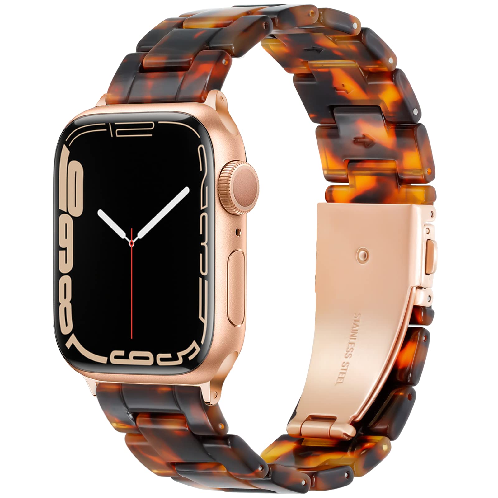 Photo 1 of Pleixiu Compatible With Apple Watch Bands 38mm 40mm 41mm (42mm-S11 10) Lightweight Resin For iWatch Series 11 10 SE 9 8 7 6 5 4 Ultra 3 2 1 Apple Watch Bands for Women Men-Tortoise Stone for Rose Gold