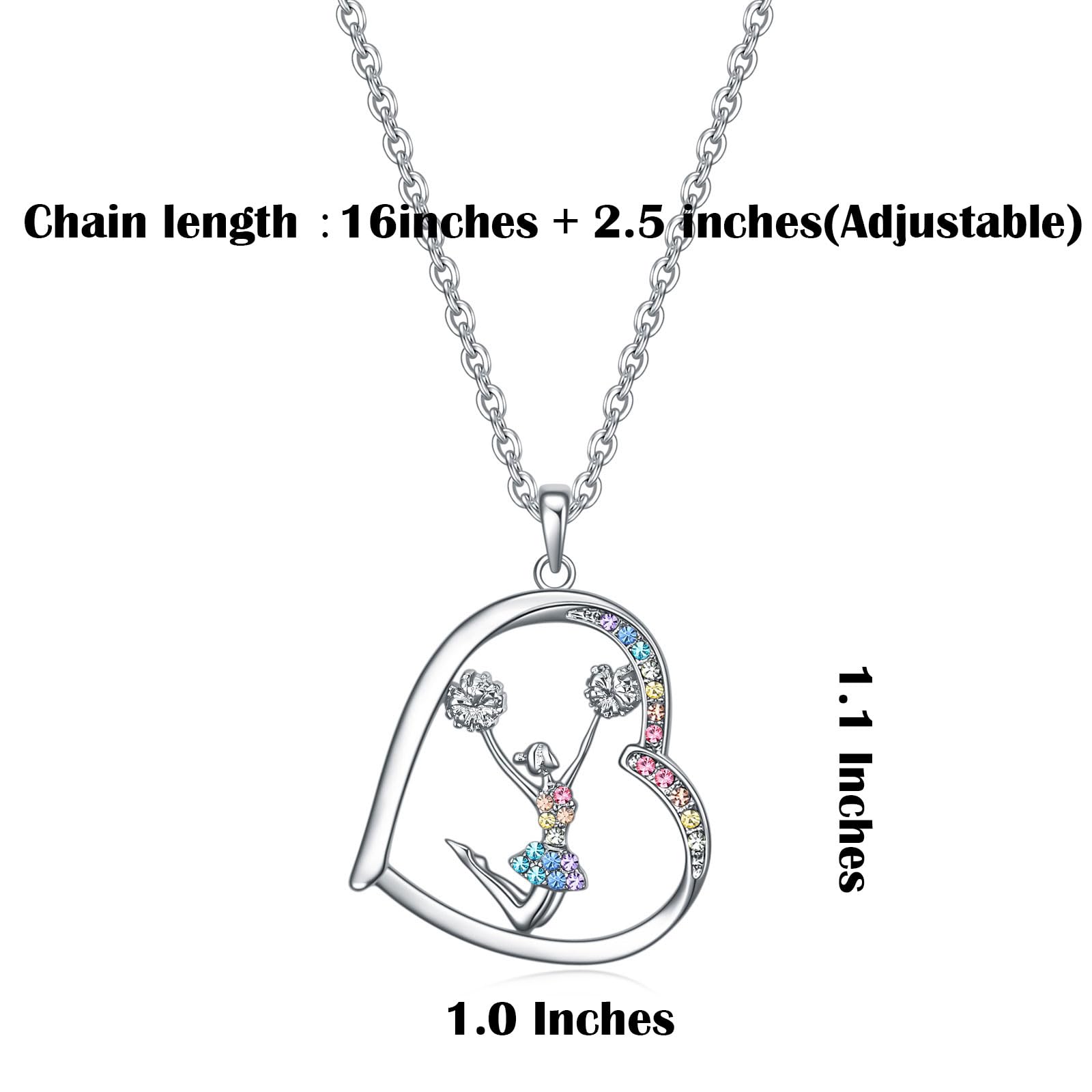 Cheerleader Gifts for Girls,Rainbow Cheerleader Necklace Cheerleading Girl Jewelry Pendant,Sport Cheer Accessories Birthday Gifts for Girls Daughter