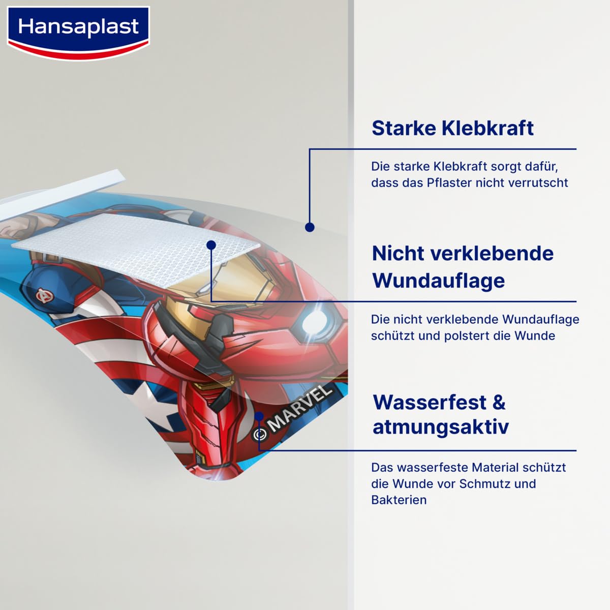 Hansaplast Marvel Kinderpflaster wasserabweisen, hautfreundlich und schmerzfrei zu entfernen, 20 St. Pflaster 4