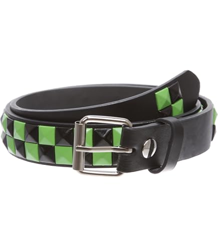 Beltiscool Snap On Punk Rock Black & Green Star Studded Checker
