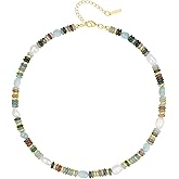 KissYan Beaded Gemstone Necklace for Women, Colorful Boho Bead Choker Natural Stone Surfer Beach Necklaces 14K Gold Plated Summer Handmade Jewelry