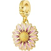 Bolenvi Realistic Flowers Open Clasp Clip On Pendant, Jewelry for Mother's Day, Calla Lily Gold Accent, 925 Sterling Silver Charms Compatible With Pandora & Other Charm Bracelets/Necklaces