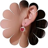 Andelaisi Boho Ruby Crystal Earrings Silver Ruby Gemstone Drop Earrings Red Created Ruby Dangle Earrings Vintage Rhinestone Ruby Flower Earrings Jewelry for Women