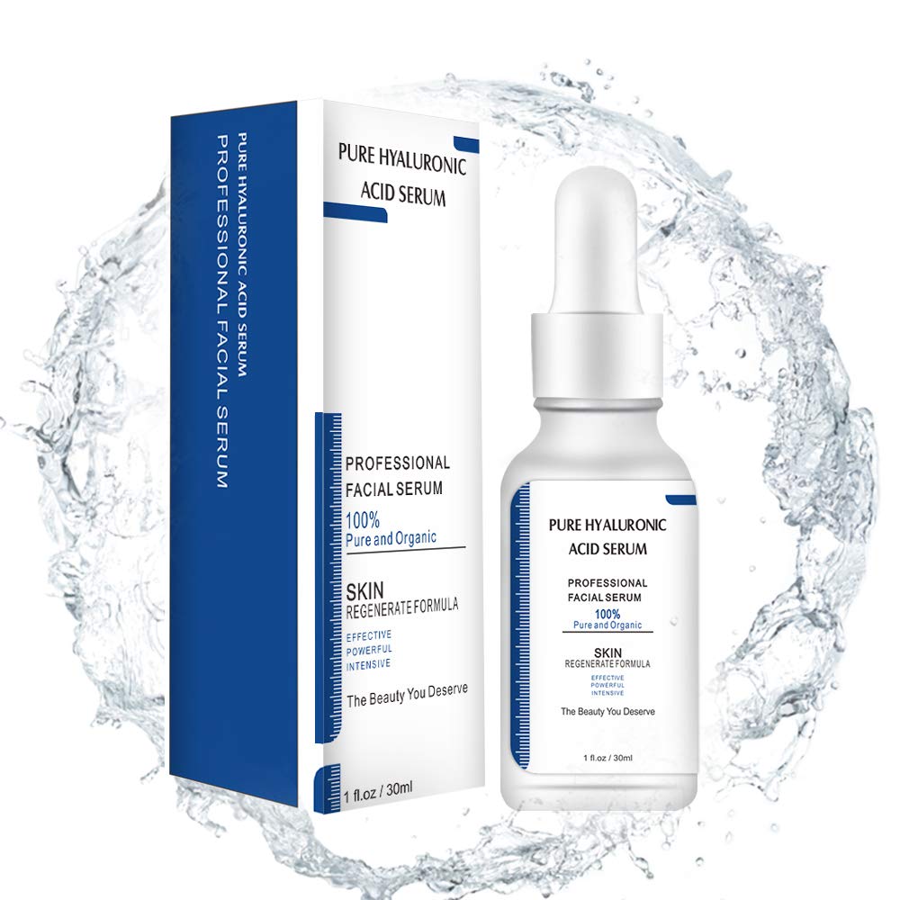 Hyaluronic Acid Serum for Face, 100% Pure Organic for Facial Skin, Intense Hydrating Moisturizer, Anti Wrinkles Anti-Aging, Non-greasy, Natural Facial Treatment Plumps Dry Skin Fine Lines