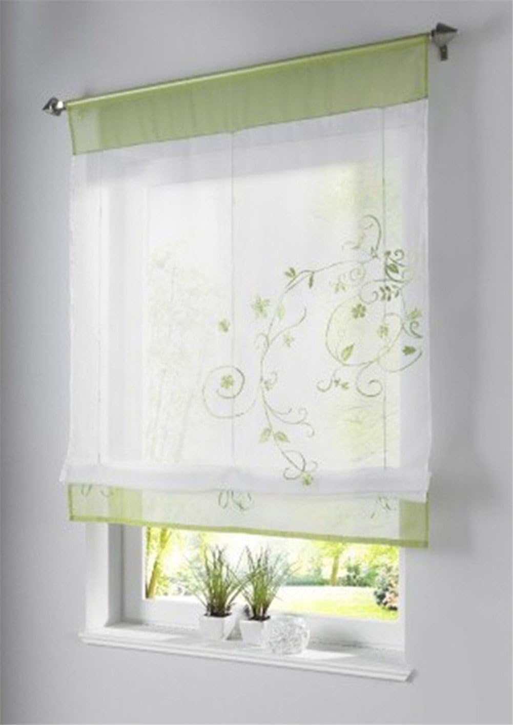 ZALAGO curtain drapery window Roman blinds Rafforollo Raff drapes flower embroidery, Polyester, Gruen, 100*140cm