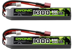 OVONIC 3s Lipo Battery 11.1V 1300mAh 80C with Dean-Style T Plug Lipo Battery for Airsoft Guns(2PCS)