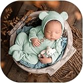 Coberllus Newborn Photography Outfits Girl Newborn Photography Props Bear Hat & Footed Romper Boy Photo Shoot Bear Outfit