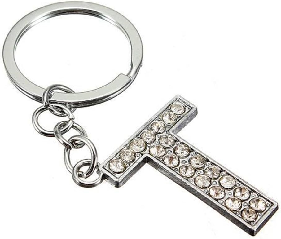 Jzcky Shzrp Alphabet Letter(A-Z) Crystal Rhinestone Keychain Key Chain Sparkling Key Ring Charm Purse Pendant Handbag Bag Decoration Holiday Gift(T)