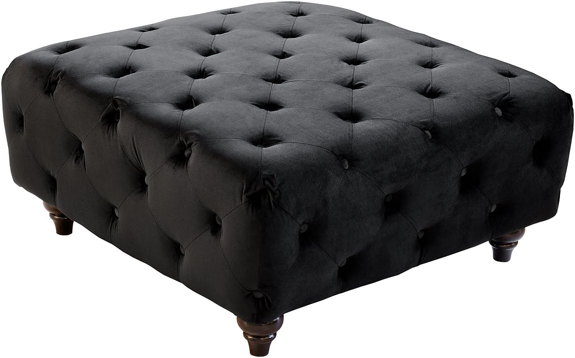 Febland Black Velvet Ottoman, Fabric, 91 x 91 x 48 cm Amazon.co.uk