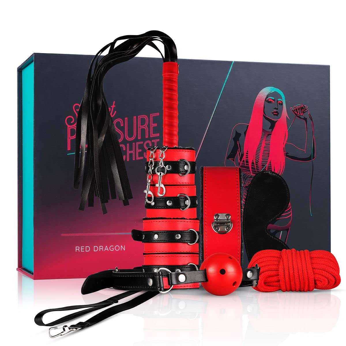 Loveboxxx Bondage Set With 8 Pieces, Bdsm Sm Toys for Couples, Red/Black