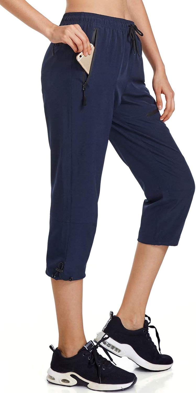 Ksmien Women's Lightweight Hiking Capri Pants Quick Dry Workout Cargo Capris Water Resistant UPF 50+ Zipped Pockets: Clothing