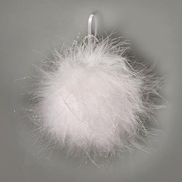 Tendances Fêtes Dec817 1 Boule En Plumes Blanche à Suspendre