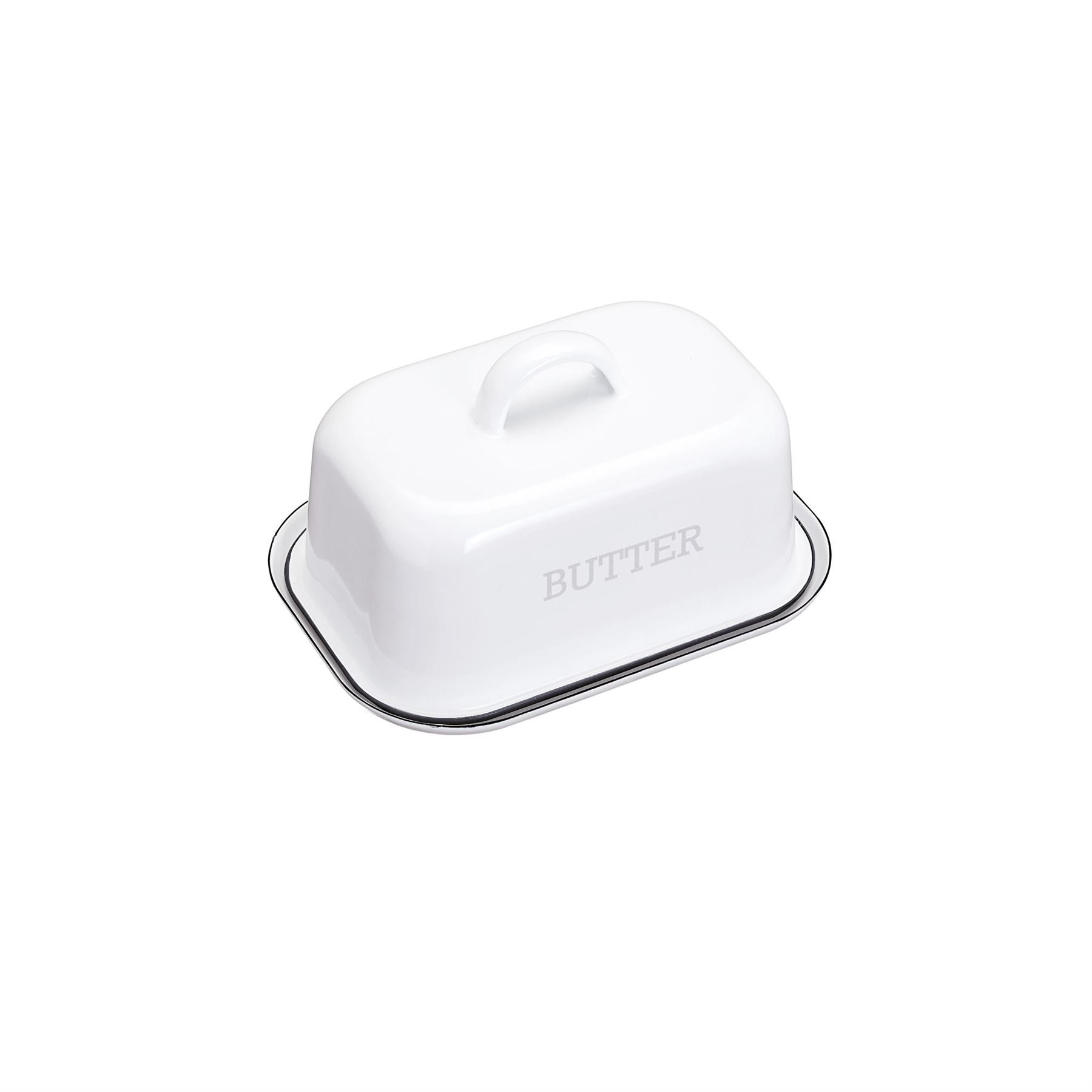 KitchenCraft Living Nostalgia Vintage-Style Enamel Butter Dish with Lid, White/Grey