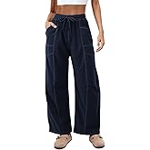 Athlisan Womens Corduroy Barrel Pants Casual Drawstring Waist Wide Leg Baggy Palazzo Trousers with Pockets
