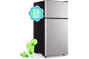 DEMULLER Mini Fridge with Freezer, 2.4 Cu.Ft Personal Refrigerator Only for One Person Use, Silver Tiny Small Size Refrigerat