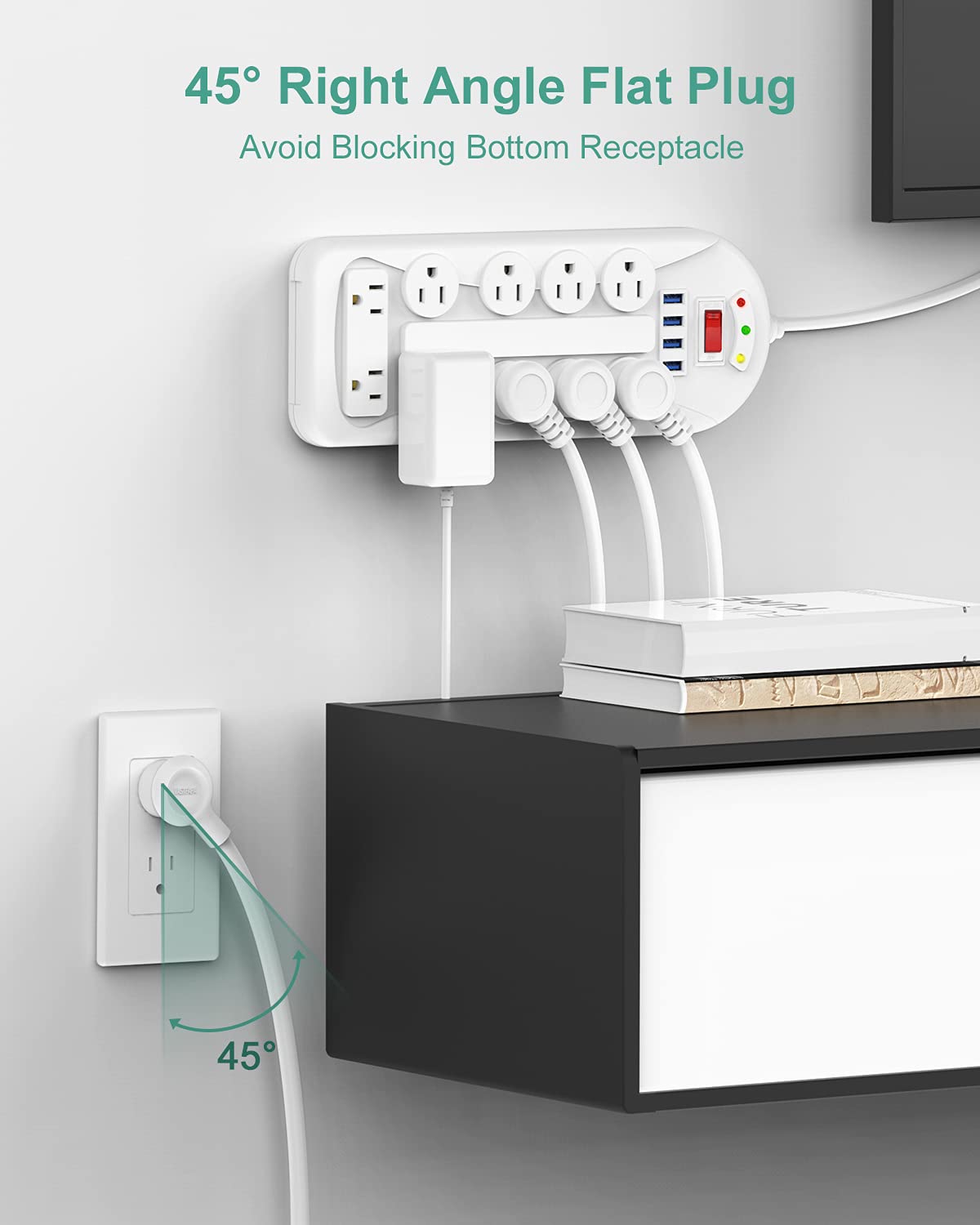 Surge Protector Power Strip with USB, 6ft Extension Cord, 10 Outlets and 4 USB Ports, AUOPLUS Mountable Power Strips Flat Plug with Overload Protection for Home, Office and Dorm, ETL Listed