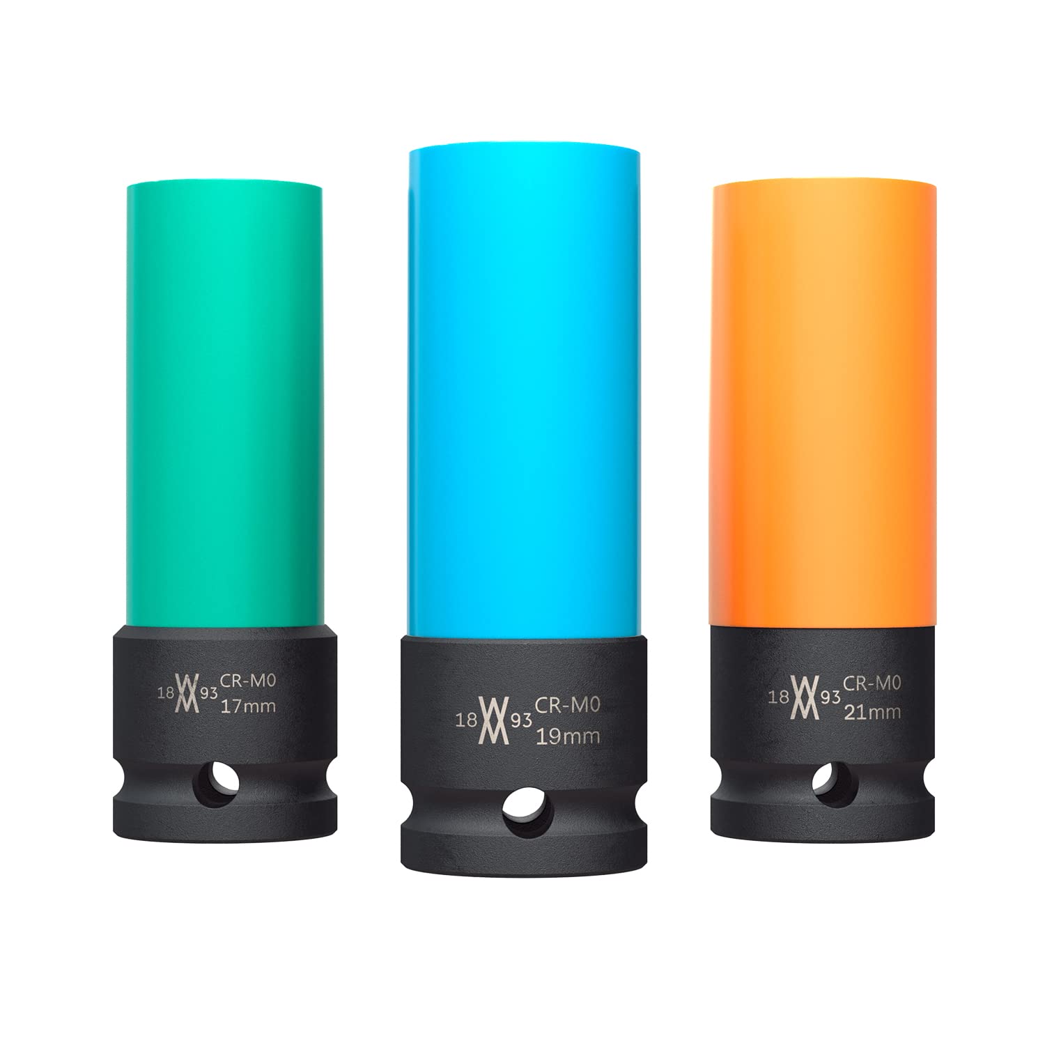 Impact sockets 3 pcs for Aluminium Wheels 17mm 19mm 21mm for Impact Wrenches I Power Socket Wrench Set I Sockets I Impact Socket I 0.5 inch I in Tool case by WIESEMANN 1893 I 80058