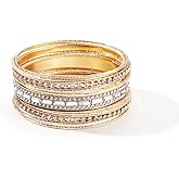 Fuqimanman2020 Boho Chunky Indian Multi Layered Stackable Textured Bangle Bracelets Set Faux Pearl Smooth Cable Bracelet Gold Tone for Women Wedding Jewelry