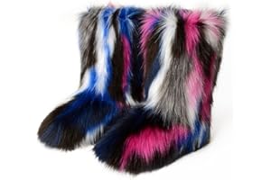 ZOSCGJMY Faux Fur Boots for Women Fuzzy Fluffy Furry Round Toe Suede Winter Snow Boots Flat Shoes