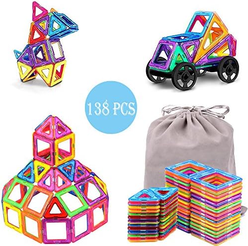 Magnetic Building Blocks For Pre-Kindergarten Toys , Magnet Tiles Educational Stacking Building Set With Storage Box , Creativity beyond Imagination, Inspirational , For Boys Girls , Age 3+ (138)