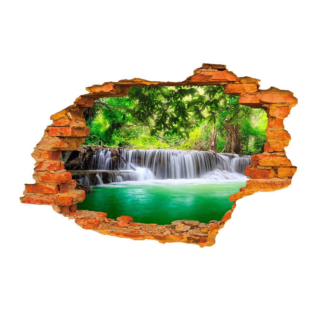 Lichi 3D Broken Smashed Wall Sticker of Waterfall View Peaceful Scenery View Mural Decal for Home Decoration