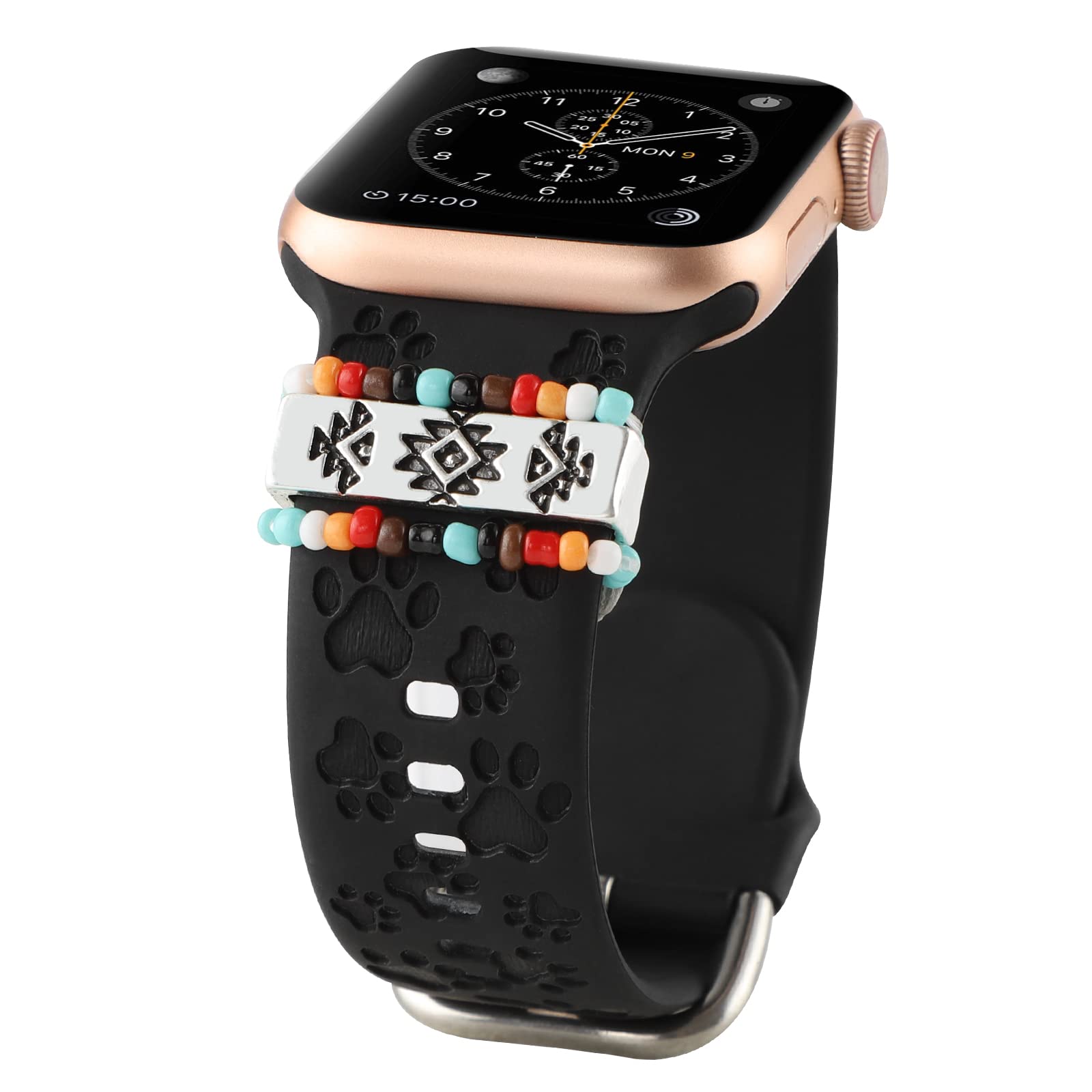 Photo 1 of Decorative Rings Loops Compatible with Apple Watch Charms Band 38mm 40mm 44mm 45mm 41mm 42mm, Diamond Ornament Silicone Watchband Accessories for iwatch Series 7-1 & SE (Aztec Beads)