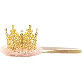 Nishine 3.1"x2.2" Baby Princess Girls Crown Tiara Headband with Alternative Band Birthday Party Favor (Gold)