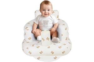 AirSwim Inflatable Baby Seat, Inflatable Baby Chair for Babies 3 Months and Up Summer Baby Inflatable Seat for Sitting Up, Blow Up Baby Floor Seat with Built in Air Pump, Bear