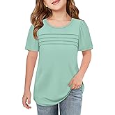 Imily Bela Girls Pleated Short Sleeve T Shirts Kids Summer Crewneck Shirts Casual Tops Tees 5-14 Years