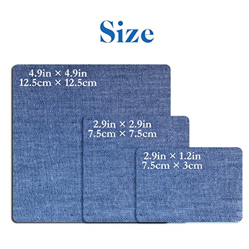 Muscccm 15 Pcs 5 Colors Iron On Sew On Denim Patches For DIY Clothing Jeans Jackets Bags Iron-on Repair Kit 3 Size (5 x 5 Inch, 3 x 3 Inch, 3 x 2 Inch)