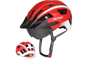 VICTGOAL Bike Helmet for Men Women with Led Light Detachable Magnetic Goggles Removable Sun Visor Mountain & Road Bicycle Helmets Adjustable Size Adult Cycling Helmets