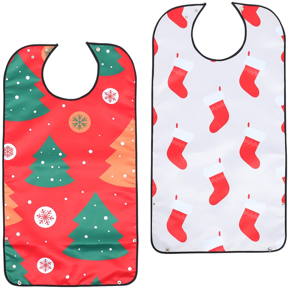 Ciieeo Christmas Themed Adult Bibs for Eating Washable Elderly Dinning Clothes Protector Reusable Adults Apron Mealtime Bib for Seniors Patients Disability 2Pcs