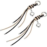 MECCANIXITY Braided Leather Rope Keychain Strap Bag Charm Car Key Open Chain Ring with Heart Charm & Braided Diamond Knot