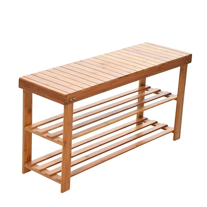 Iusun 4 Tier Bamboo Shoe Rack Foot Stool Storage Shelf