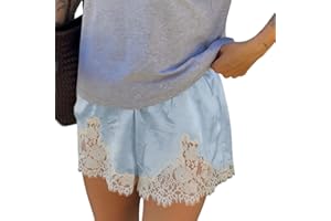 Silk Lace Shorts for Women with Satin Elastic Waist & Lace Trim, Silk Patchwork Lounge Pettipants Slip Bottoms