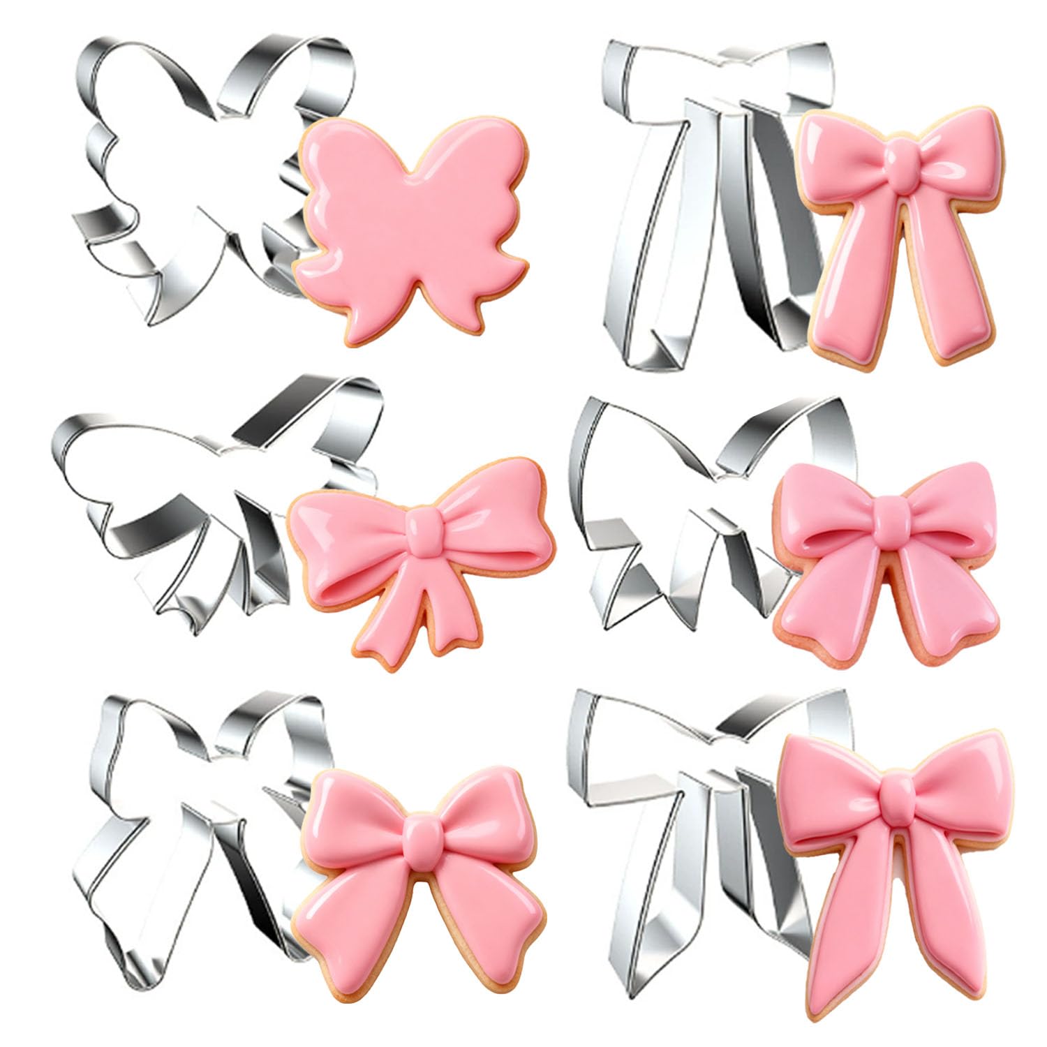 Photo 1 of 6 Pieces Bow Cookie Cutter Set, Ribbon Bow Shape Cookie Cutting Molds Bowknot Biscuit Cutters for Bow Theme Birthday Baby Shower Wedding Party Baking Cookies Supplies