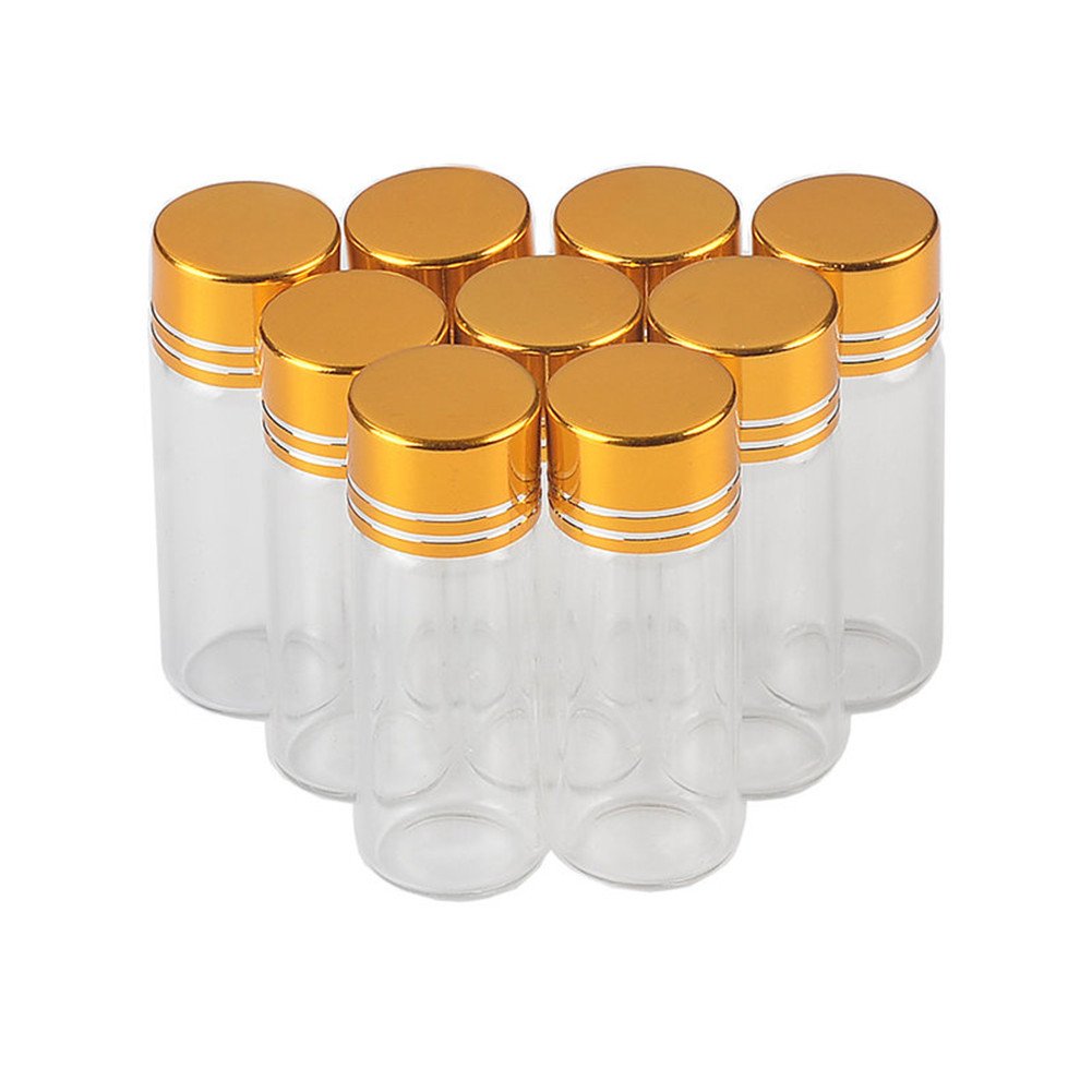 Jarvials 50 pieces 4 ml transparent glass bottle with aluminium lid, golden aluminium cover to improve glass bottle tightness. (4 ml, gold)