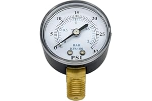 Poolzilla Bottom Mount Pressure Gauge | ¼” NPT Thread | Measures from 0-30PSI/0-200 KBA