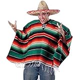 Unisex Bright Striped Cotton Mexican Style Poncho Halloween Costume (HAT NOT INCLUDED)