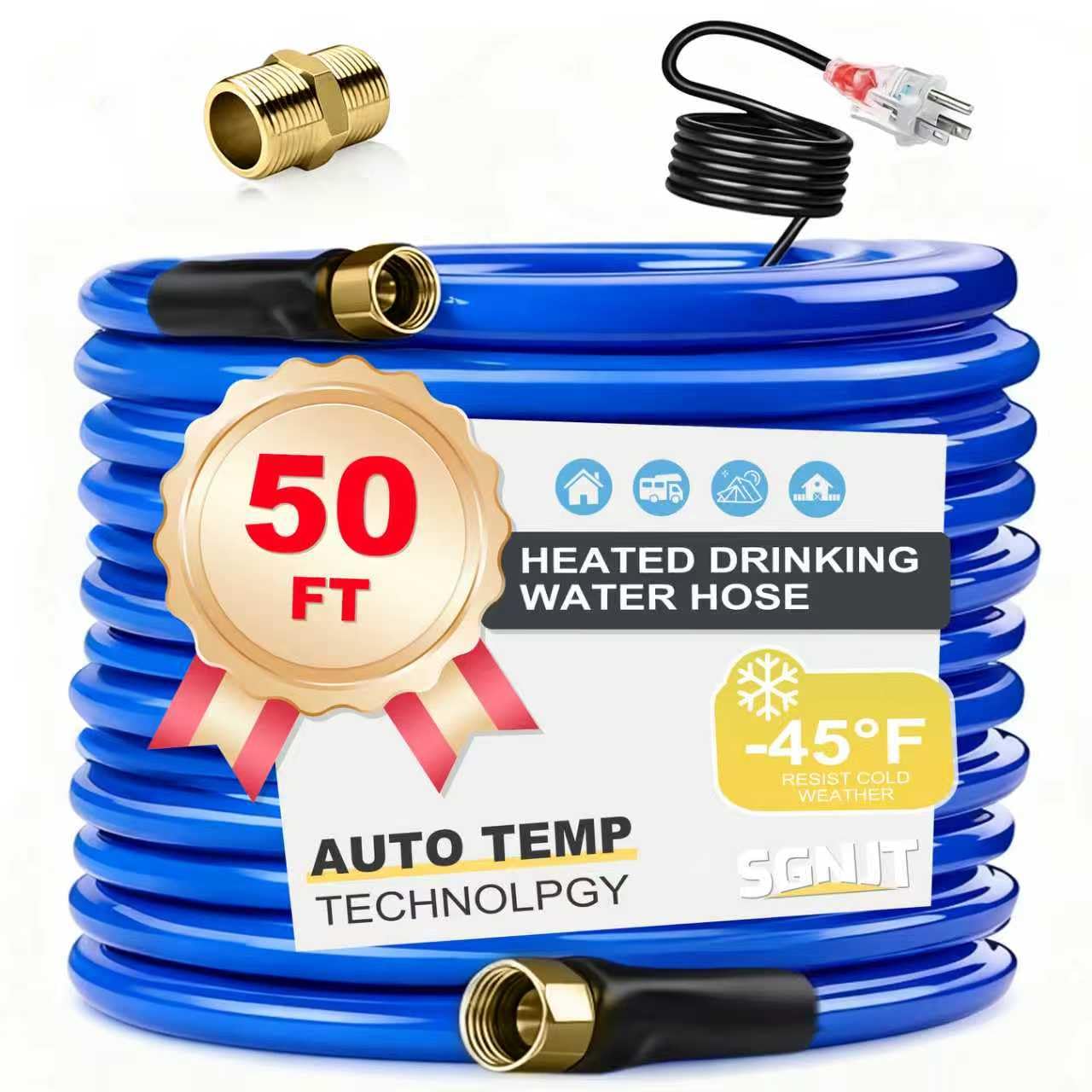 Photo 1 of 50FT Heated Water Hose for RV,Heated Drinking Water Hose with Thermostat,Lead and BPA Free,1/2" Inner Diameter,Temperatures Down to -40°F Self-Regulating,Blue Appearance