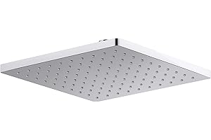 KOHLER 26149-CP Honesty 10 Inch Single-Function Rainfall Showerhead, Wall- or Ceiling-Mount Square Shower Head, 2.5 GPM, Polished Chrome