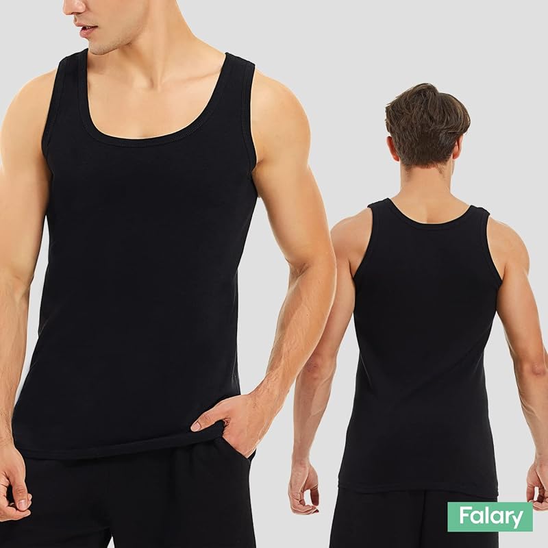 Unterhemd Herren Tank Top 5er Pack gekämmte Feinripp Baumwolle, 2 Schwarz 2 Marine 1 Grau, S