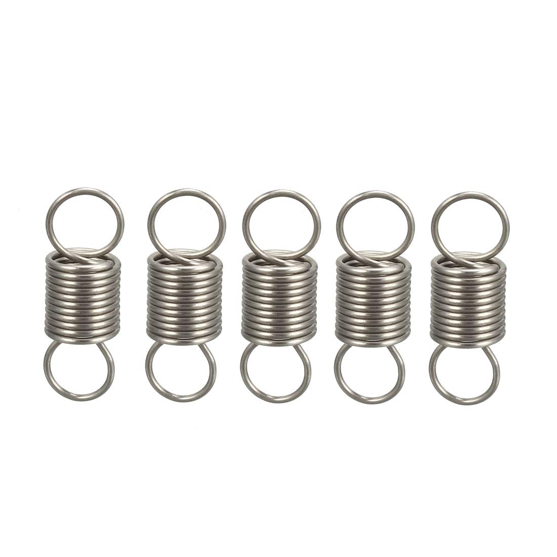 Photo 1 of uxcell Extended Tension Spring Wire Diameter 0.02", OD 0.2", Free Length 0.59" Stainless Steel Small Dual Hook Tension Spring for Machinery Construction Industrial 5pcs