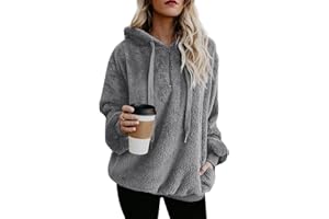 Yanekop Womens Hoodies Sherpa Pullover Sweater Fuzzy Fleece Sweatshirt Oversized Hoodie Cozy Outerwear with Pockets