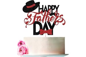 Bejotaa Happy Father's Day Cake Topper,Father's Day Glitter Birthday Cake Decoration Dad Party Supplies,for Best Dad Ever Birthday Theme Party Decor (Black and red)